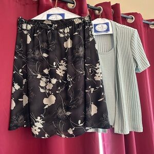 Floral Black and White Skirt